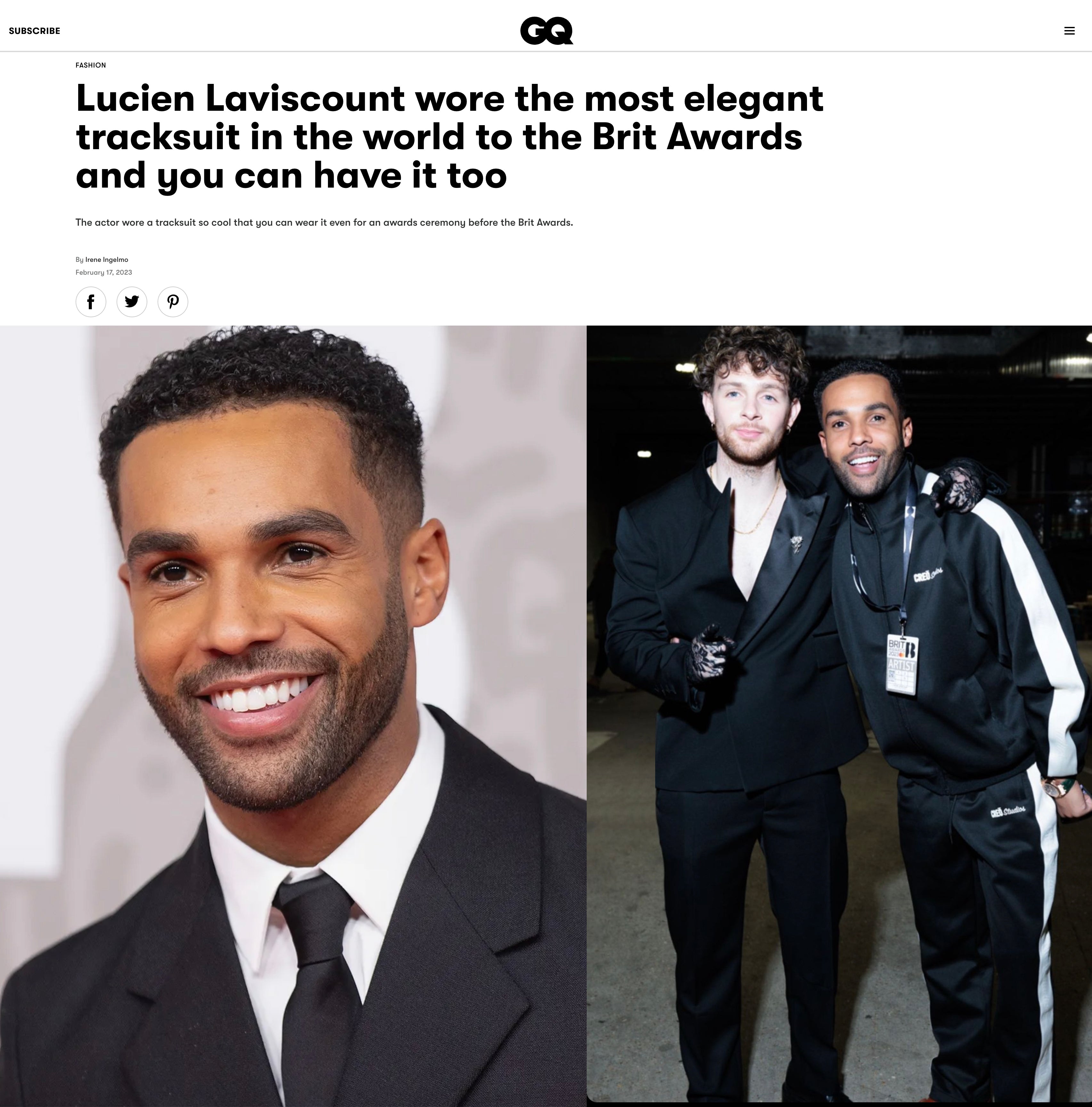 Lucien Laviscount wore the most elegant tracksuit in the world to the Brit Awards and you can have it too