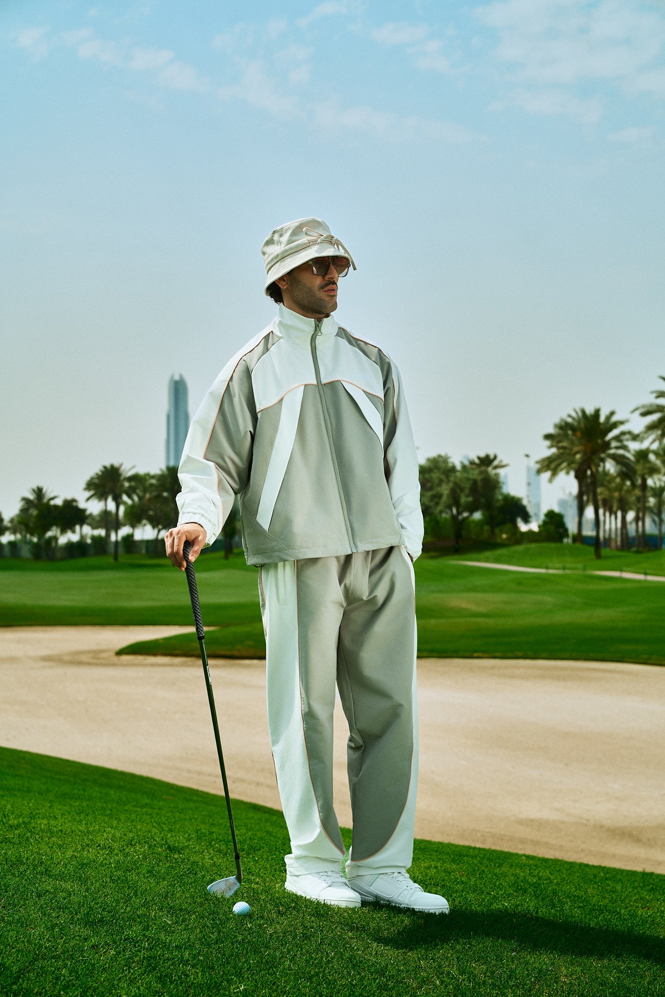 Bottega Track Top in sage and white by Creo Studios
