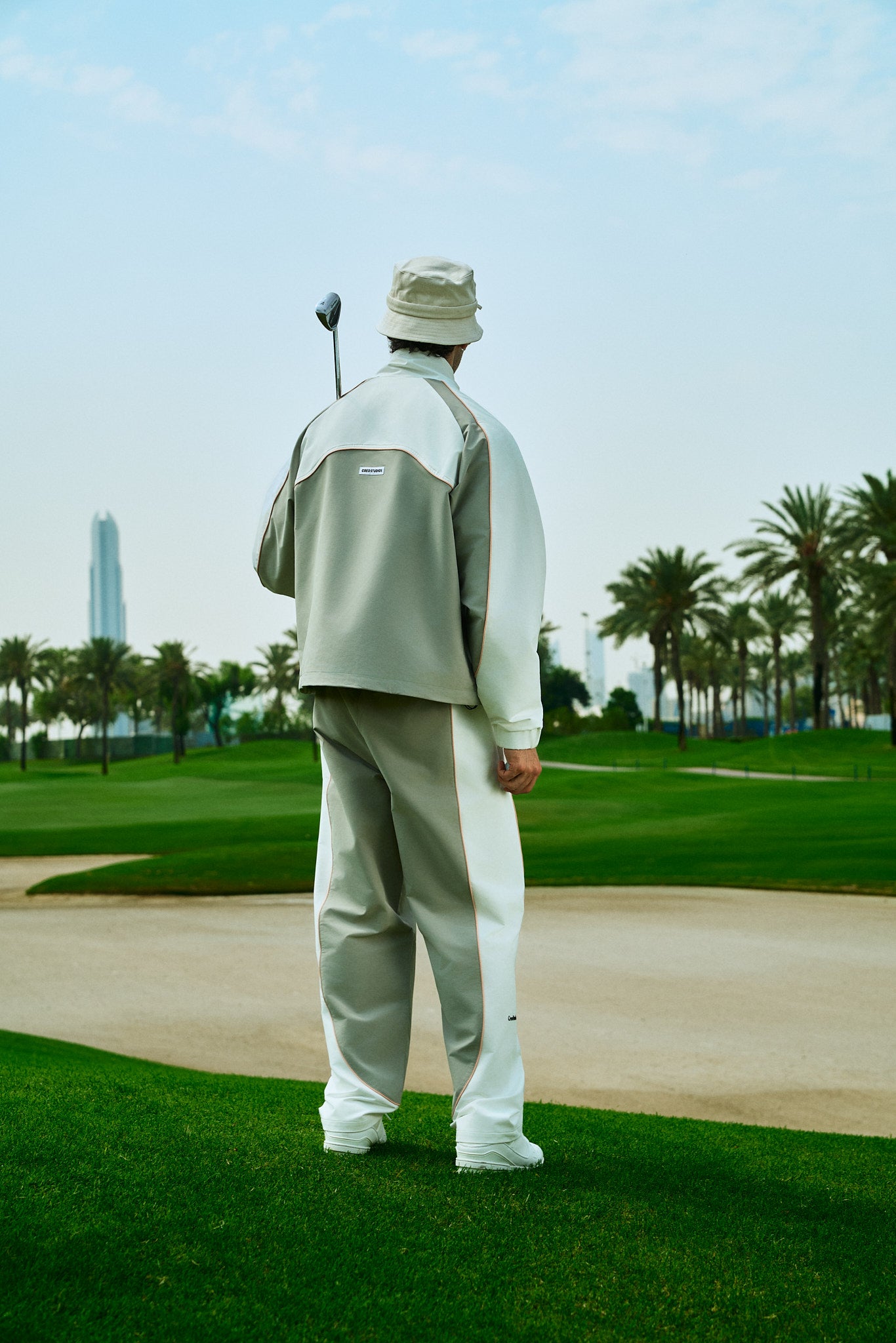 Bottega Track Pant in sage and white by Creo Studios