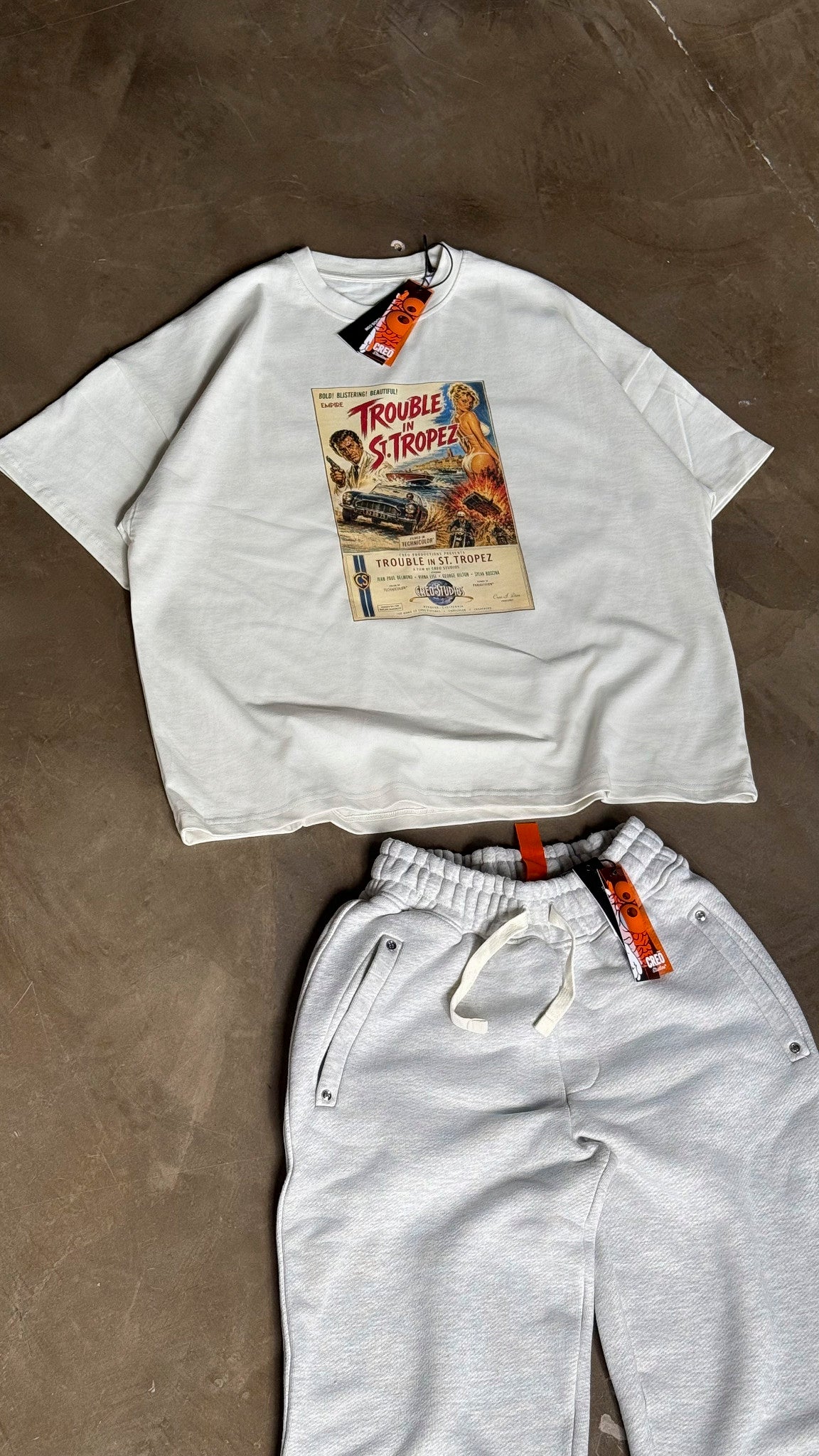 Poster Tee unisex cotton t-shirt in off-white by Creo Studios