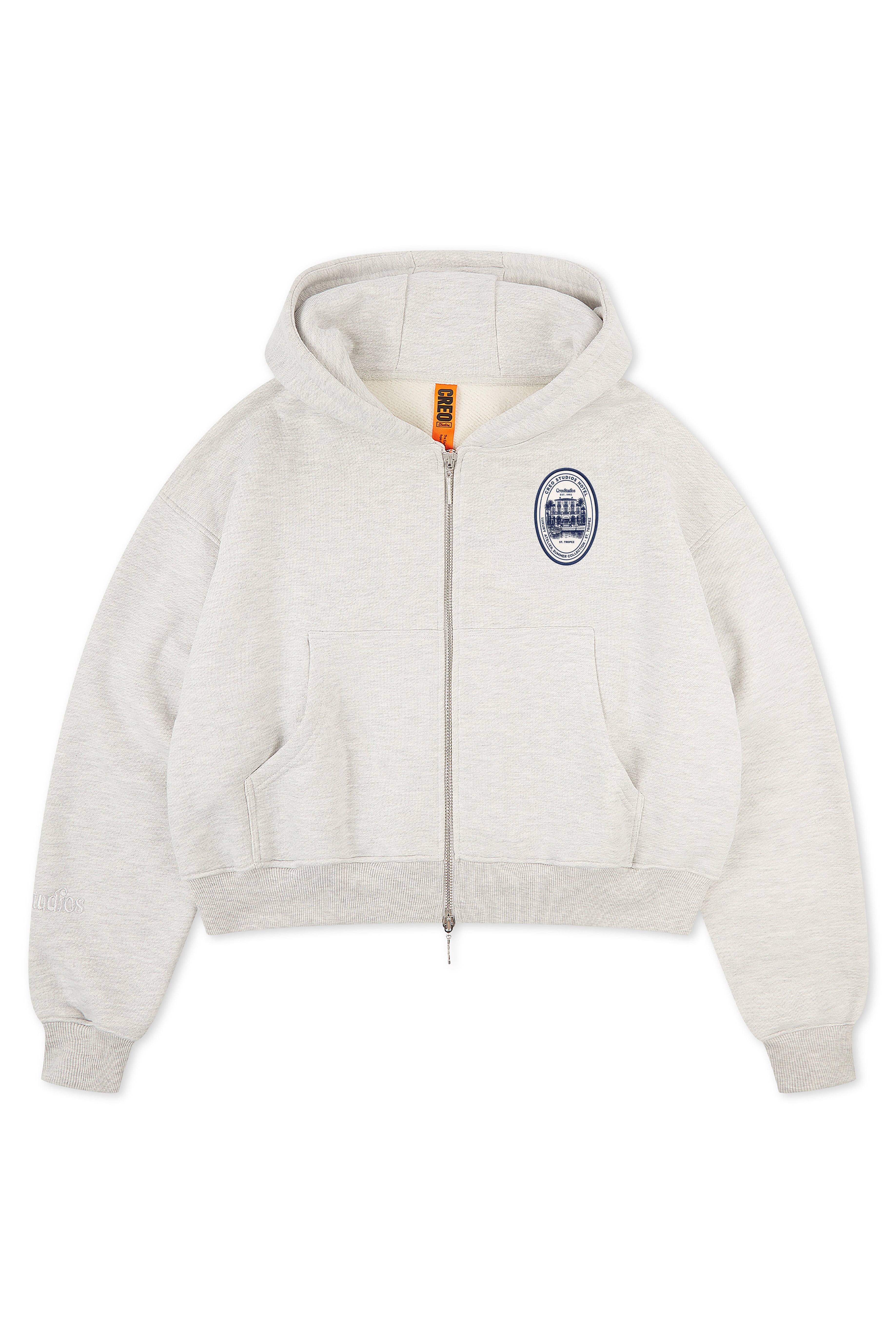 St. Tropez Hotel Zip-Through Hoodie in grey marl by Creo Studios