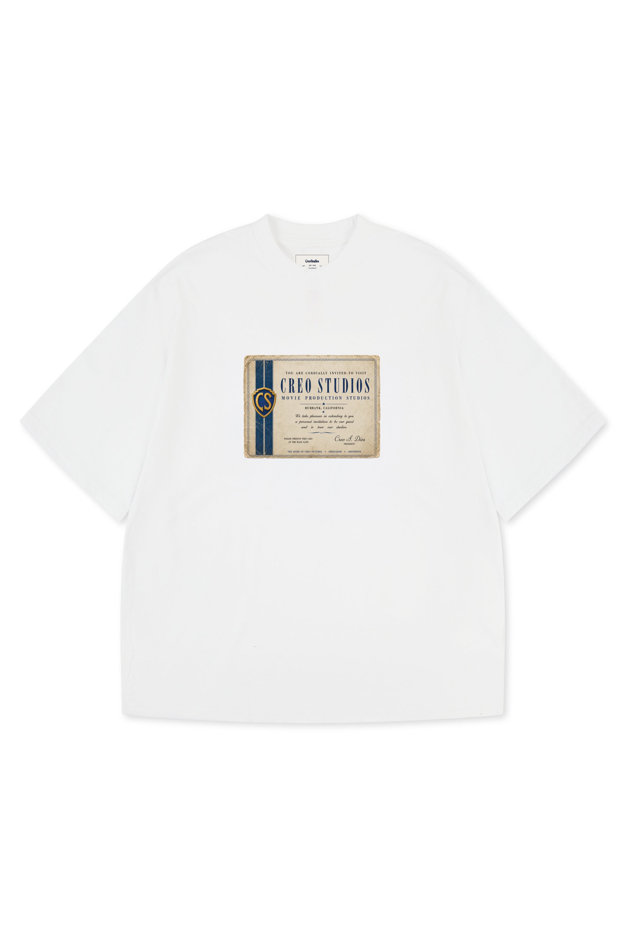 Invitation Tee unisex cotton t-shirt in white by Creo Studios