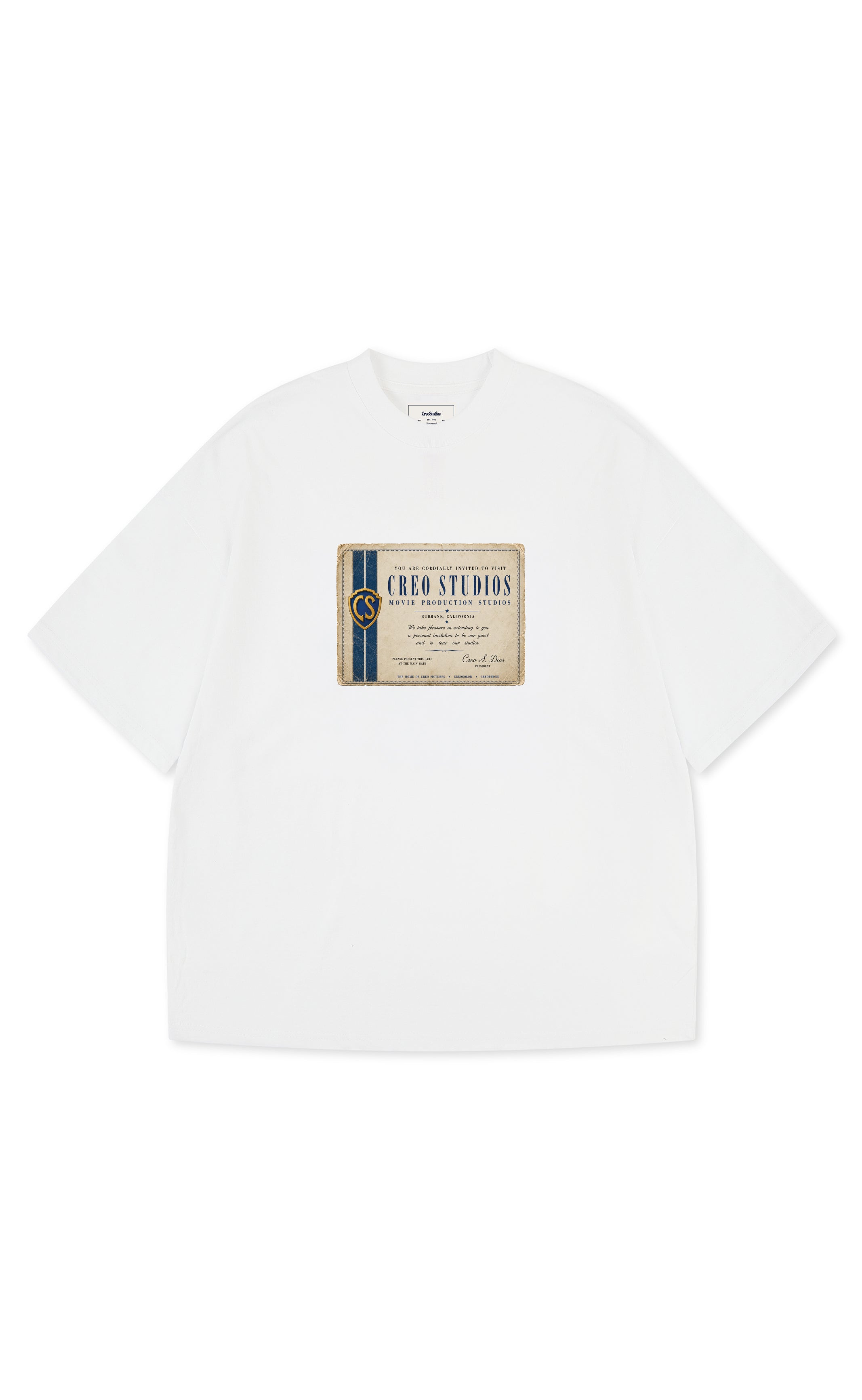 Invitation Tee unisex cotton t-shirt in white by Creo Studios
